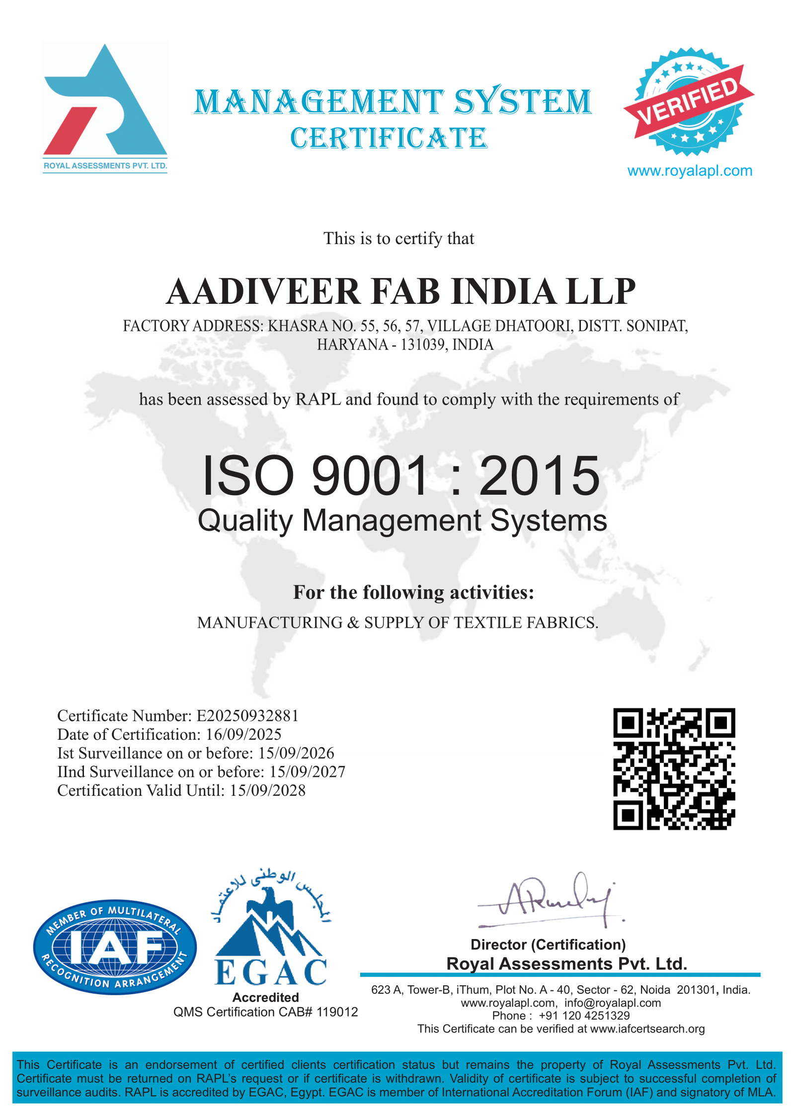 AADIVEER FAB INDIA LLP QMS